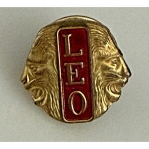Lions Club LEO Lapel Pin Gold Tone Enamel Double Lion Head Vintage